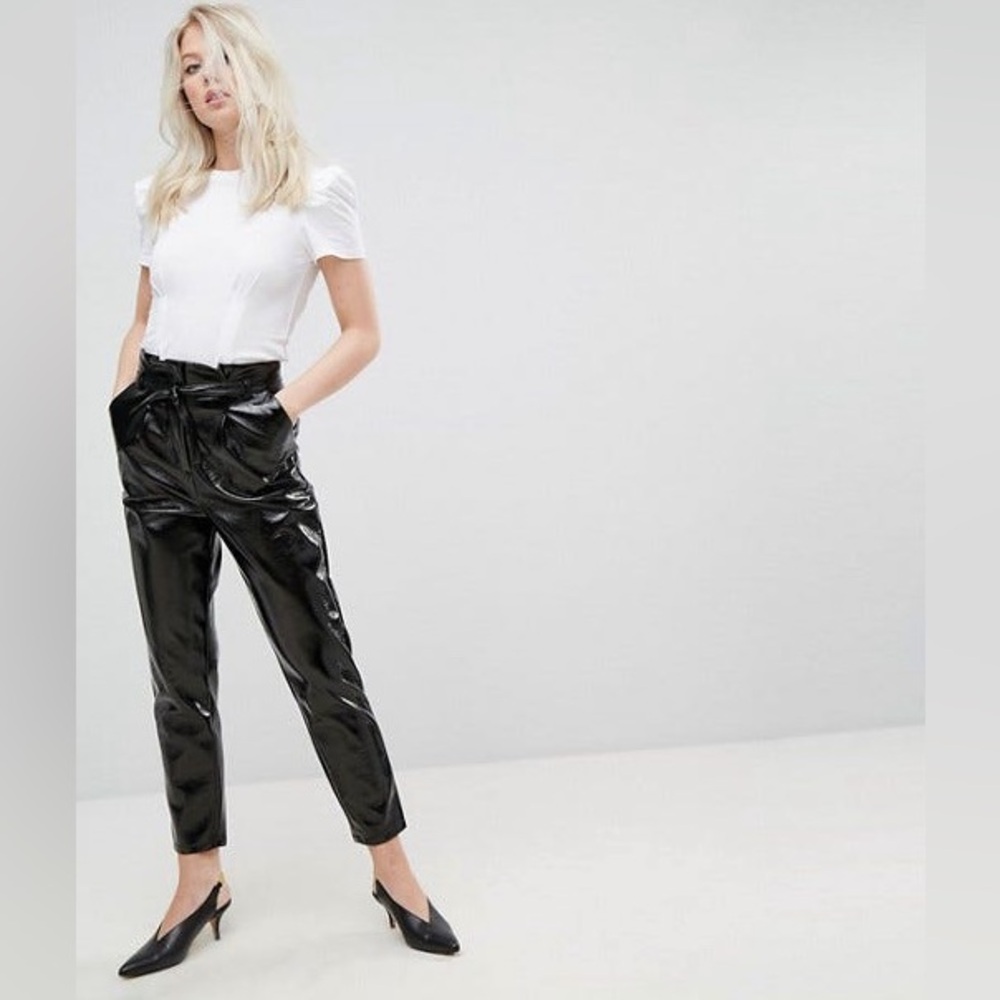 Faux leather paper bag pants